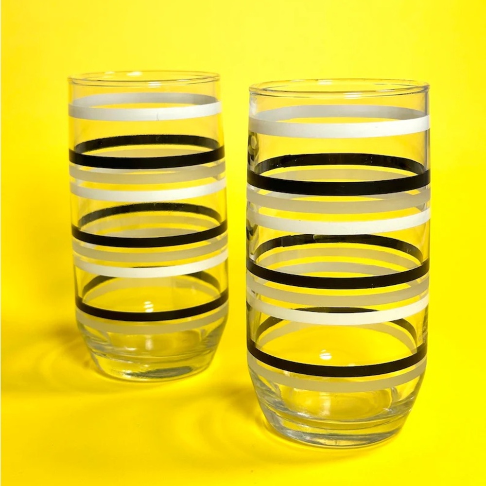 Vintage Glass Tumblers, Set Of 2, Striped, Anchor Hocking